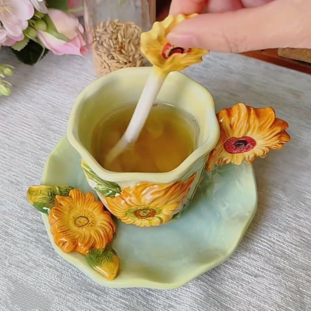 3pc Sunflower Mug/saucer/spoon set - Picture 11 of 11